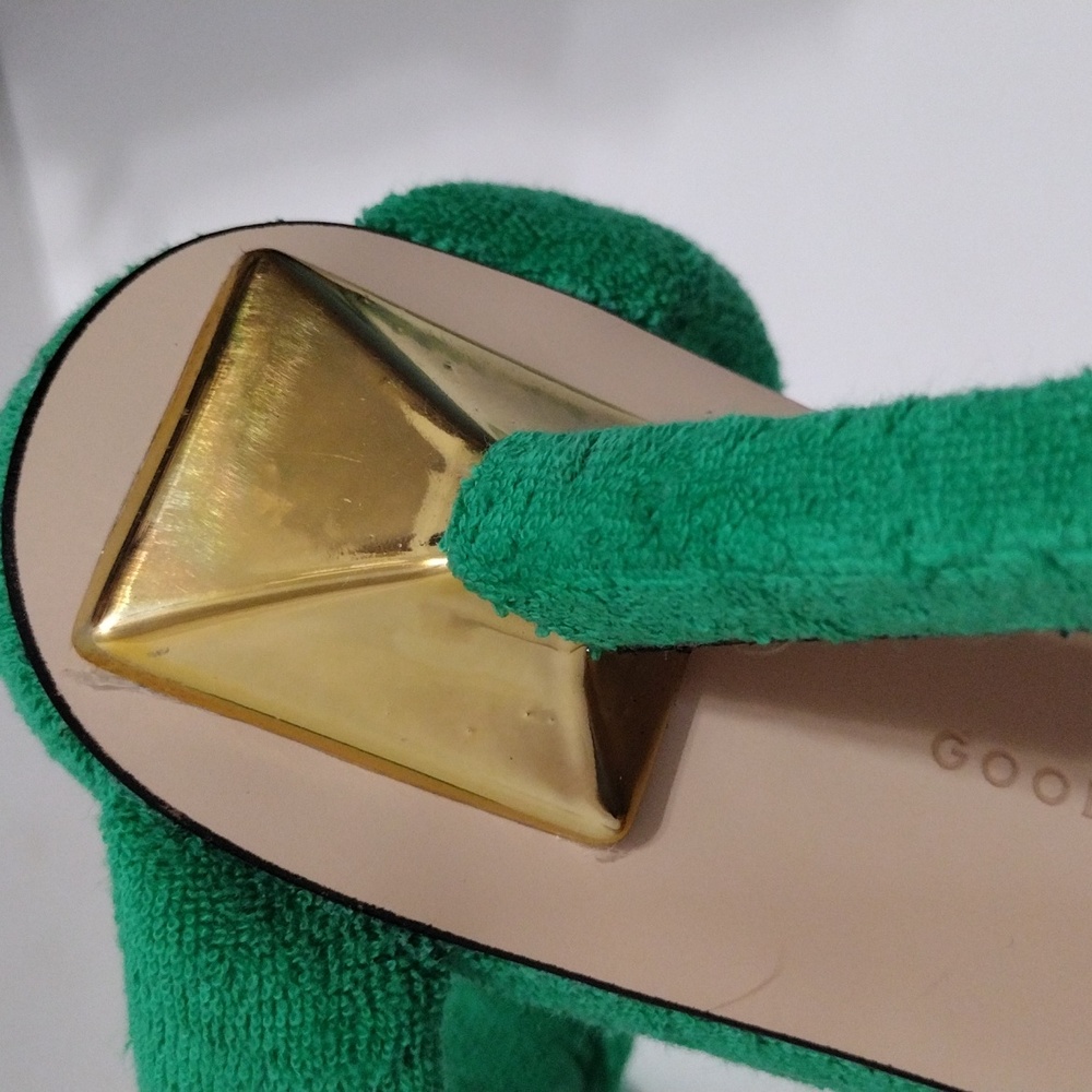 Good American Terry Square Toe Mule Heels 9 Resort Glam Green Statement Sandals - Picture 13 of 16